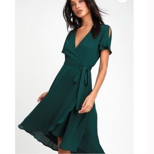 Lulus rise to the occasion green midi wrap dress